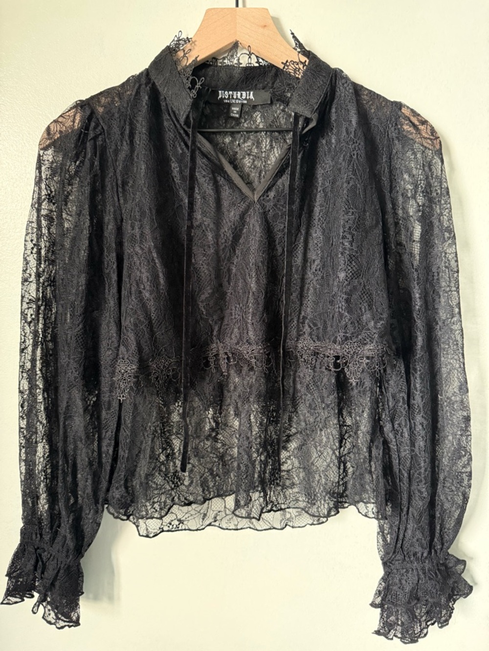 Disturbia Darkwave Tie Neck Lace Blouse - Picture 5 of 7